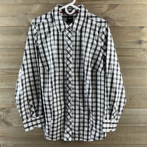 Talbots Womens Shirt Long Sleeve Button Up Plaid Non Iron Metallic Size 16W - Picture 1 of 10